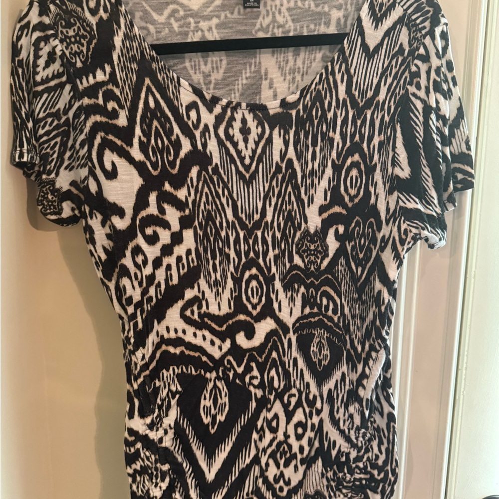 INC International Concepts Black and White Abstract Blouse
